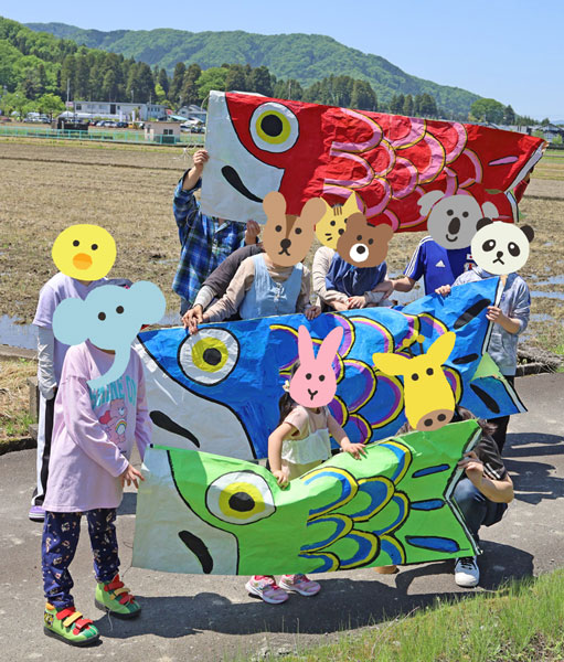 大きなこいのぼりと、記念撮影